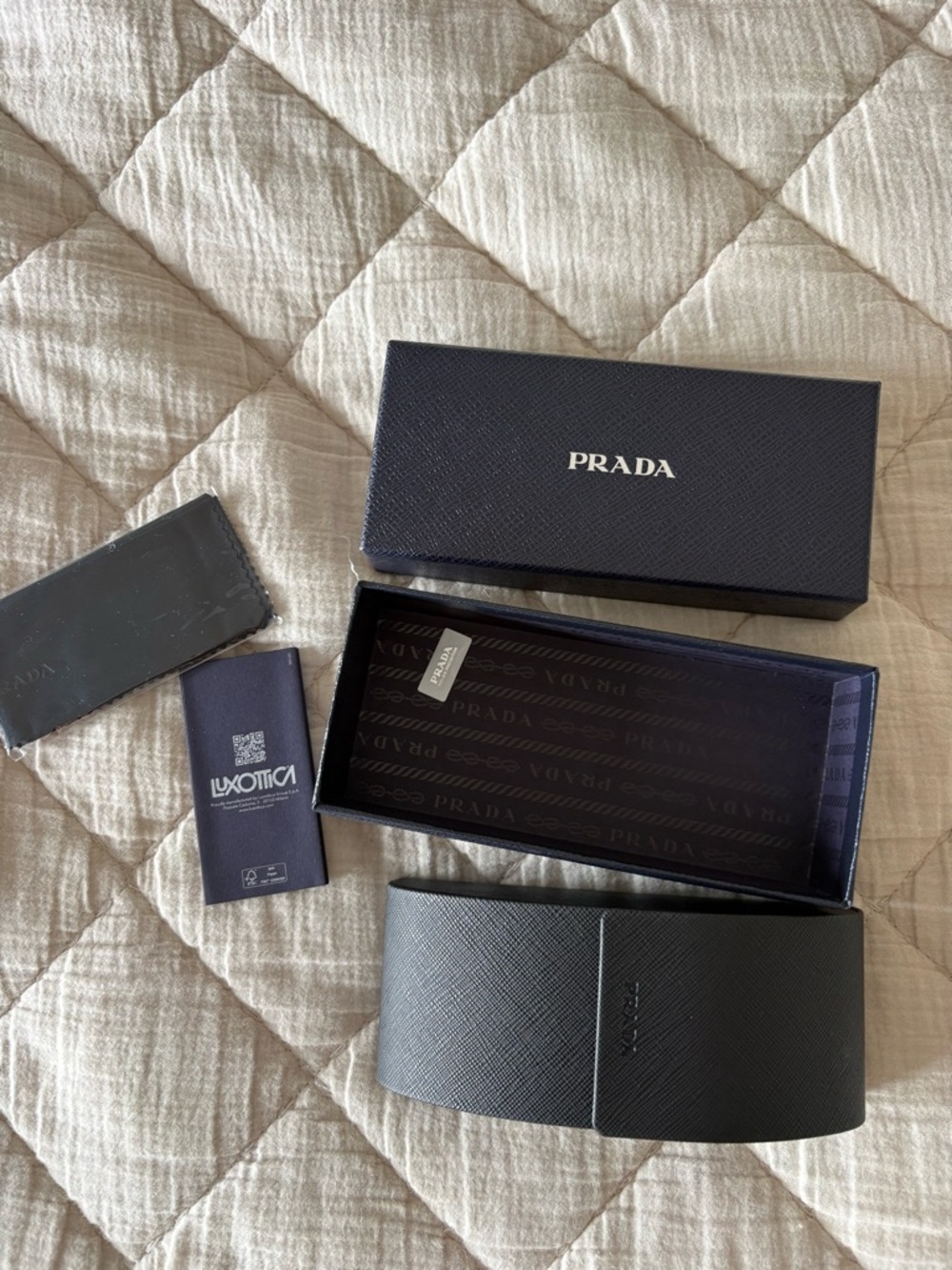 Prada Black Textured Eyewear Case with Navy Box - Picture 2 of 4